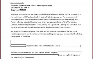 Manitoba - Food Safety Course Approval - A