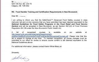 New Brunswick - Food Safety Course Approval A