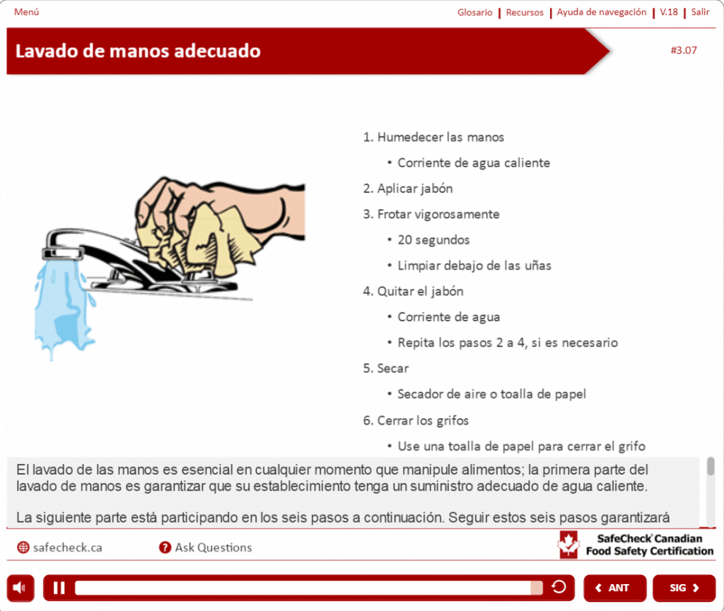 Spanish Food Handling Course Online Safety Certification