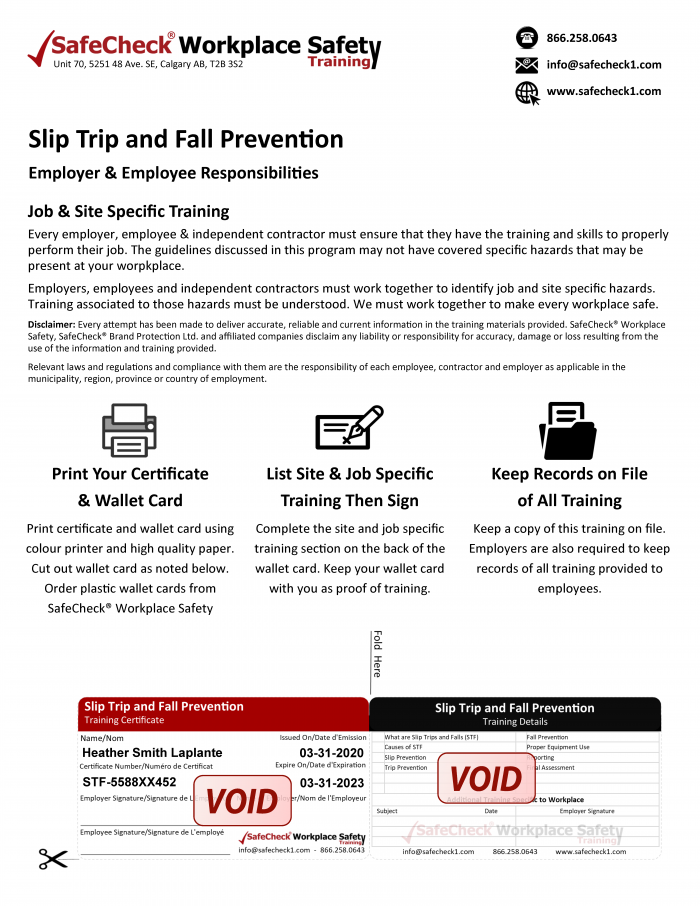 Slip Trip Fall Prevention Wallet Card