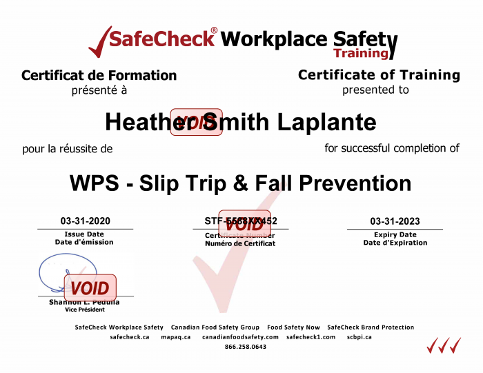 Slip Trip Fall Prevention Certificate