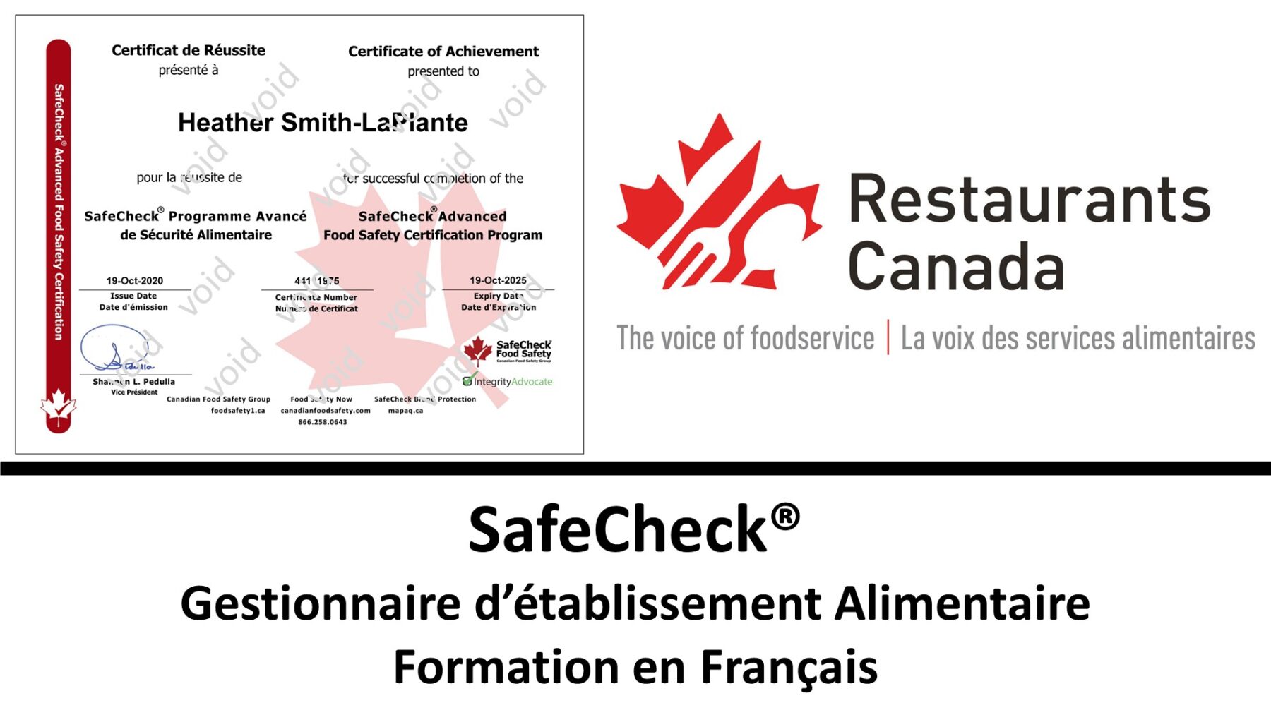 SafeCheck Food Safety Certification Course - French Language - Restaurants Canada