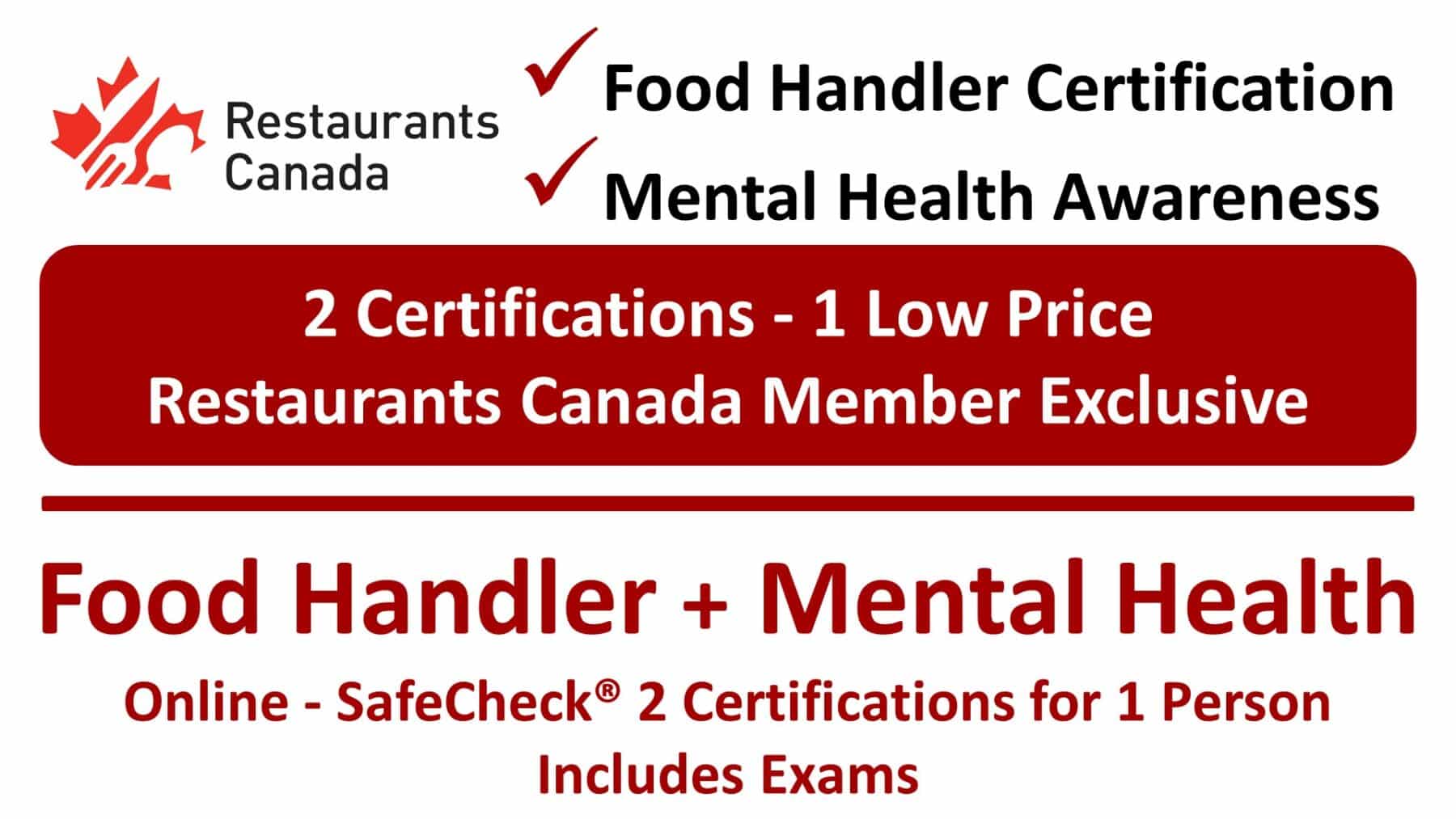 SafeCheck Food Safety Certification Course - Restaurants Canada Member Exlusive With Bonus Mental Health Awareness Course