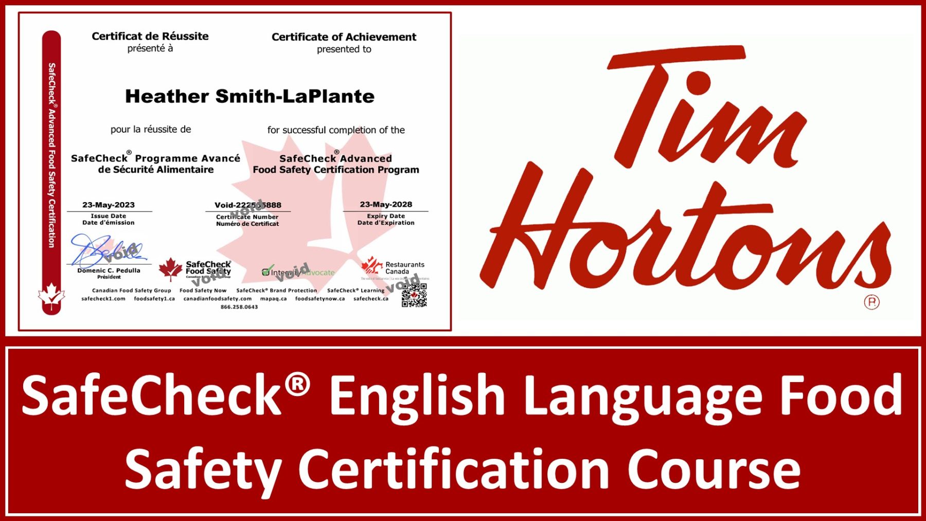 SafeCheck Food Safety Certification Course - Tims