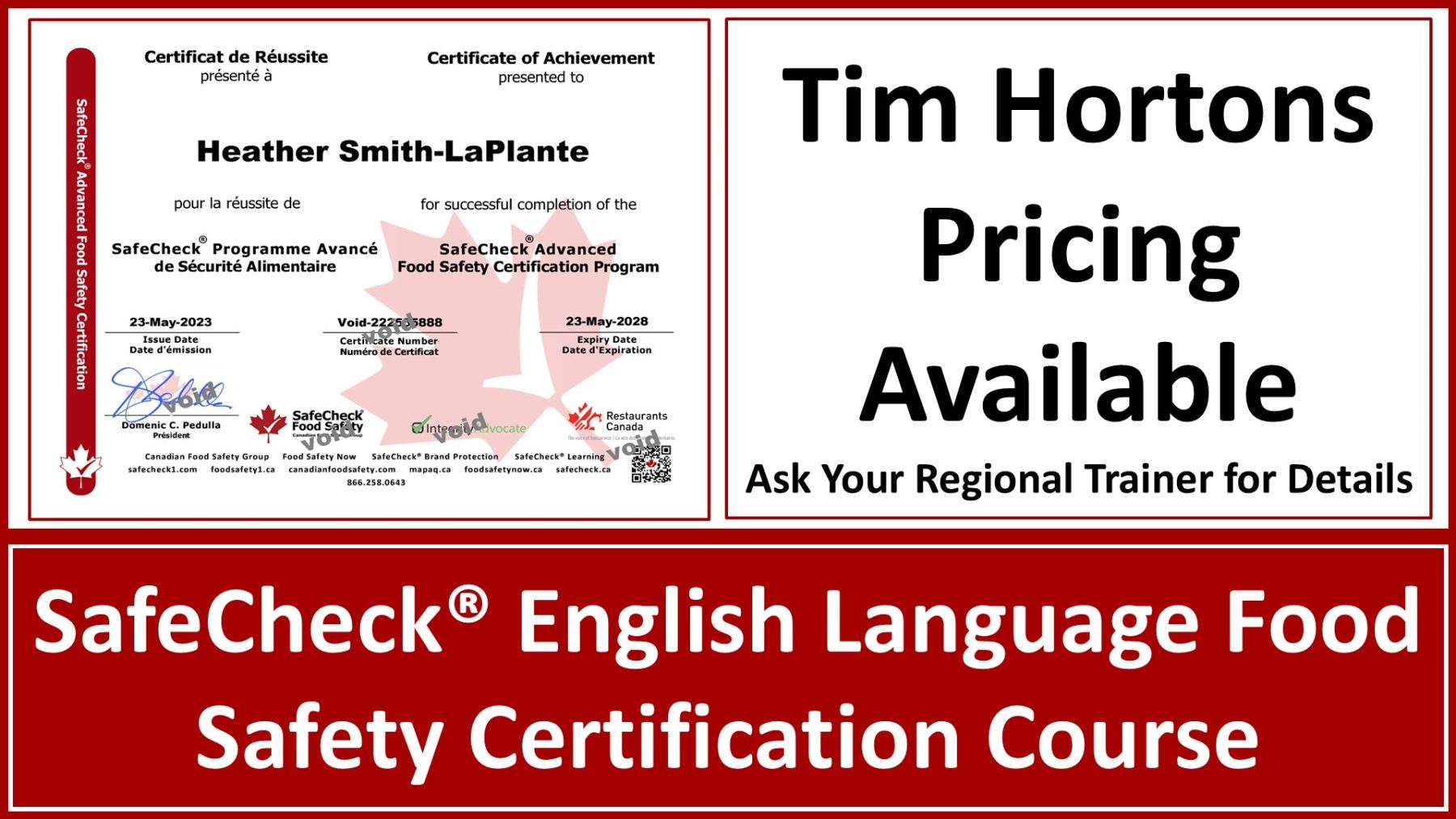 SafeCheck® Advanced Food Safety Certification - Approved for Use By Tim Hortons