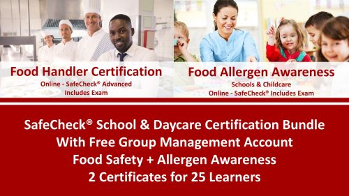 Group Account for 25 Learners—25 Pack – SafeCheck School Lunch Training Bundle – Food Safety + Allergen Awarness, With Free Branded Group Management Account