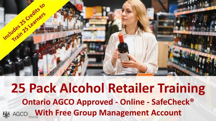 SafeCheck AGCO Approved Alcohol Retailer Training ON - 25 PK with Free Group Management Account