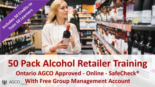 SafeCheck AGCO Approved Alcohol Retailer Training Ontario - 50 PK with Free Group Management Account